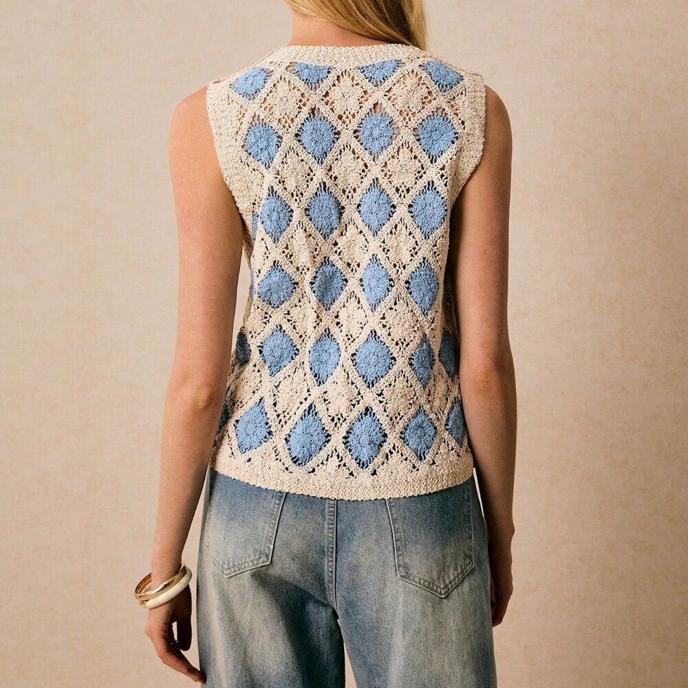 Baby Blue Casual Women's Sleeveless Knit Cardigan Vest - Picture 2 of 8